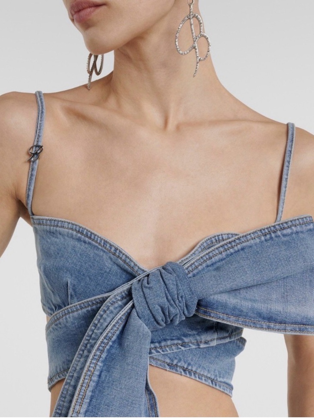 ATC Bow Detail Denim Crop Top Size Large